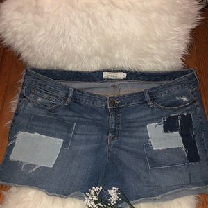 Frayed Patch Work Denim Shorts
